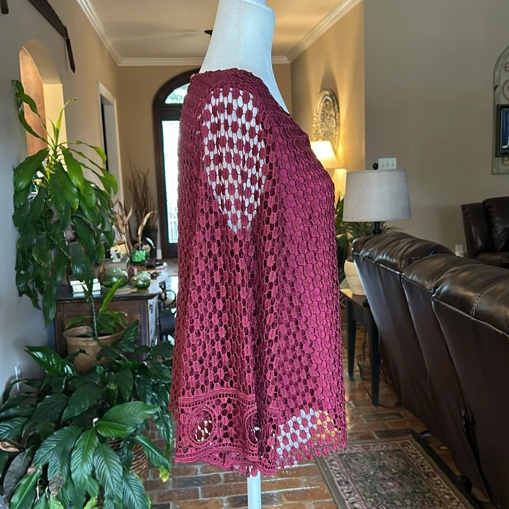 Anthropologie Vanessa Virginia Wine Country Lace Blouse Bell Sleeve size L
